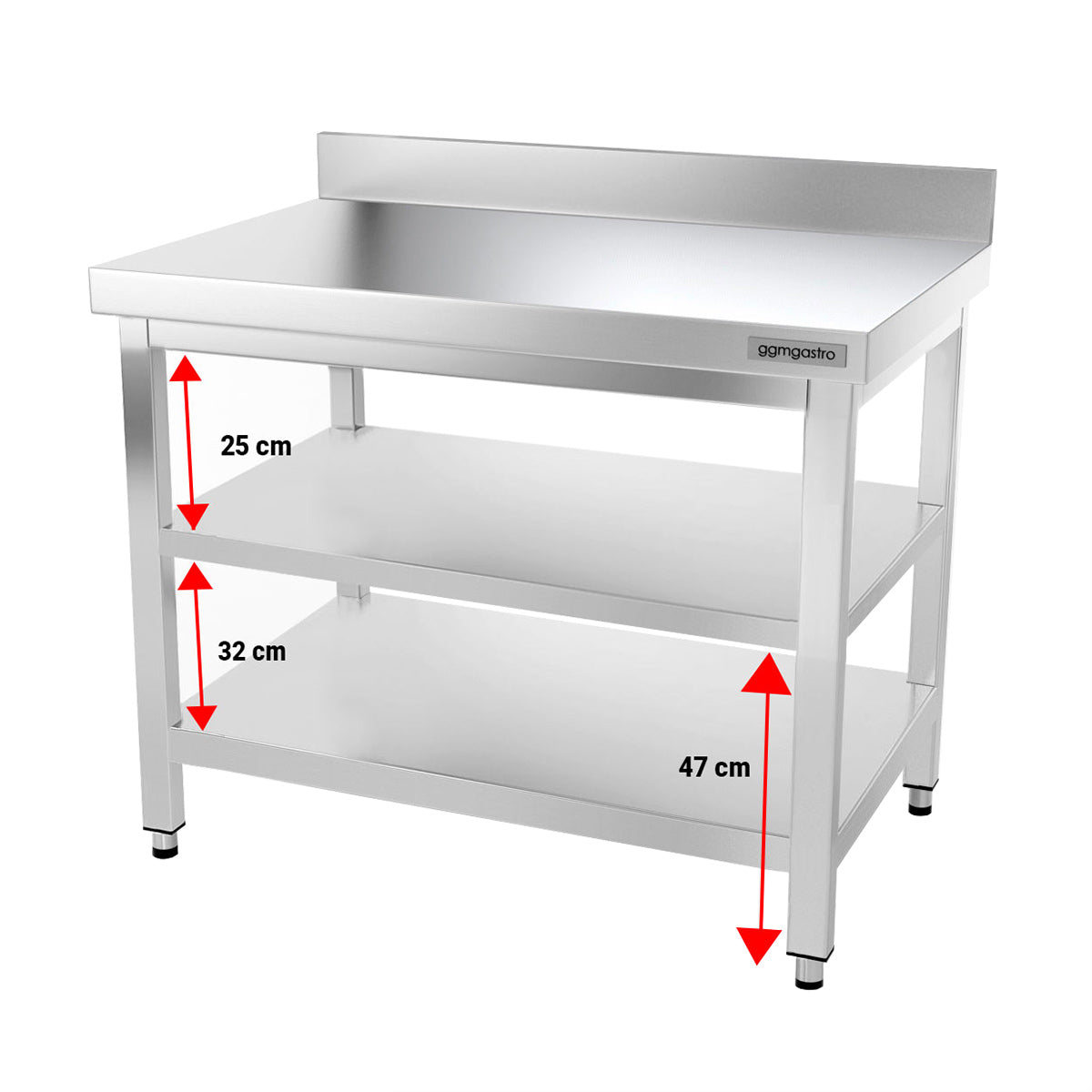 PREMIUM stainless steel work table - 1.0 m - with base and stand