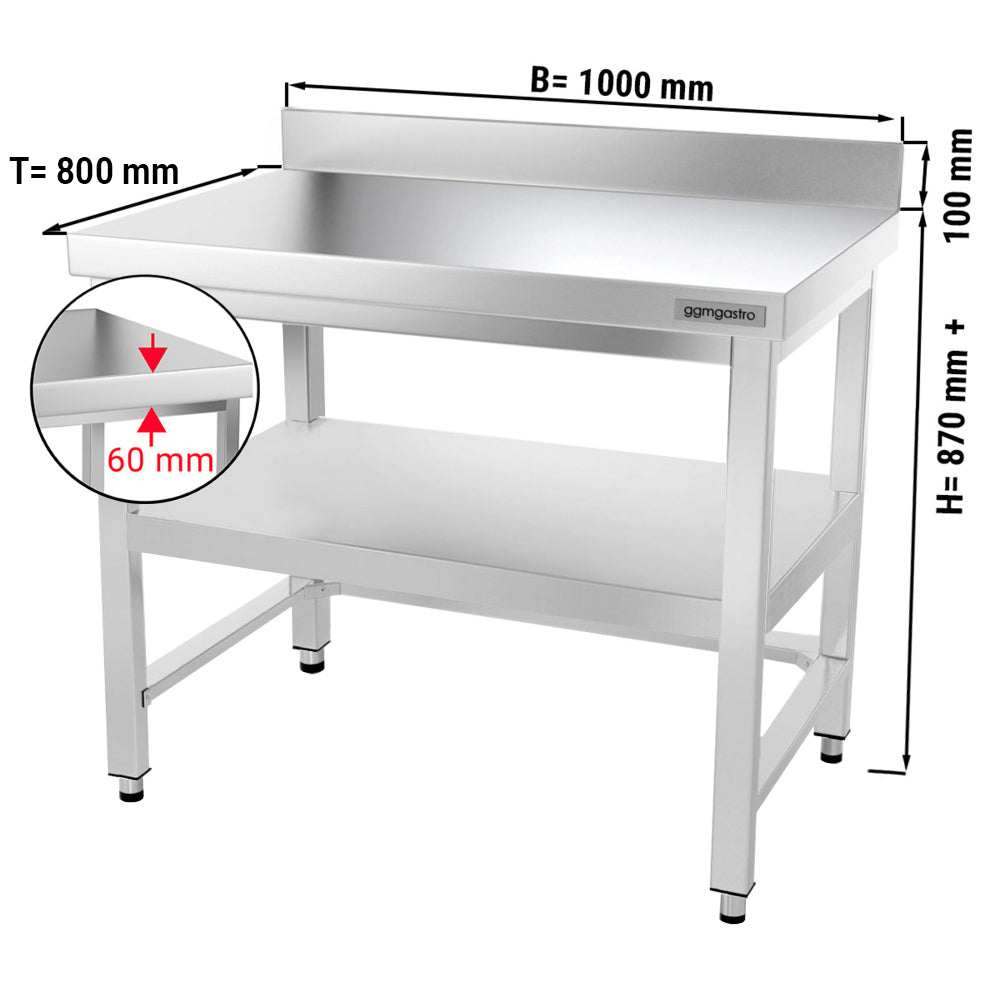 PREMIUM stainless steel work table - 1.0 m - with floor, base and support