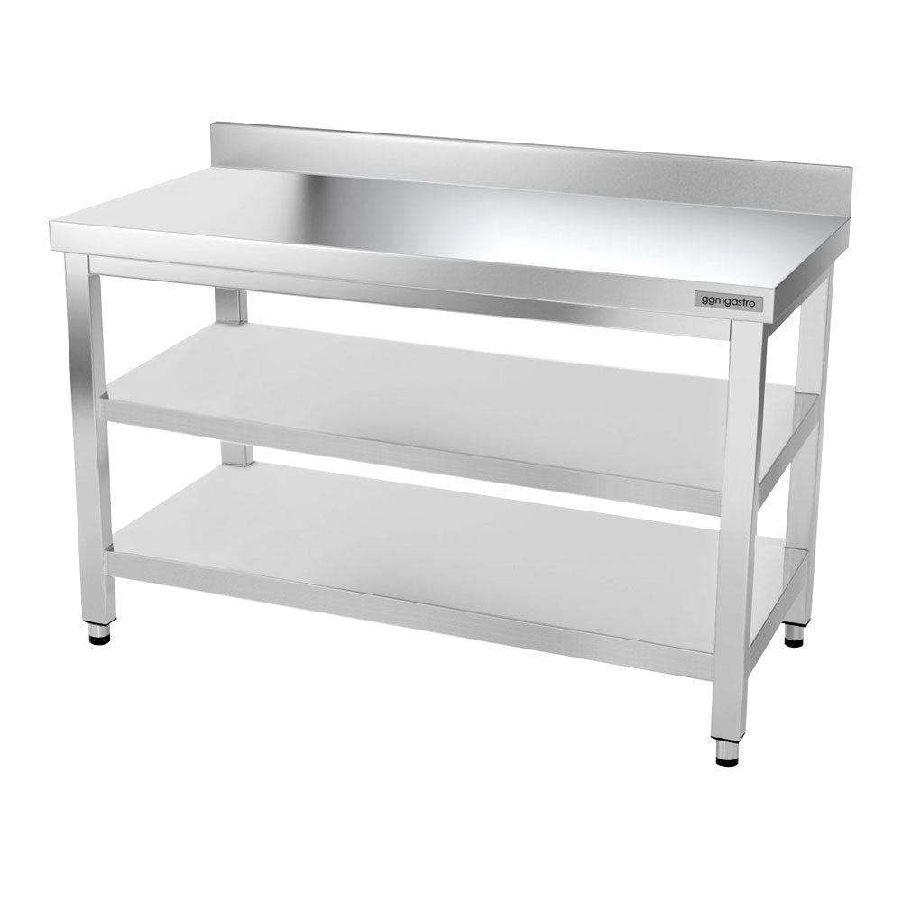 PREMIUM stainless steel work table - 1.2 m - with main shelf, intermediate shelf and stand