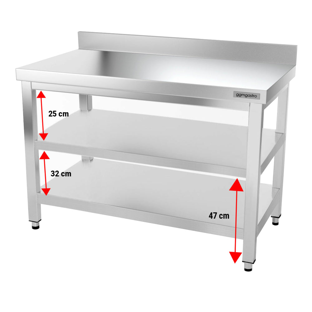 PREMIUM stainless steel work table - 1.2 m - with floor, base and support