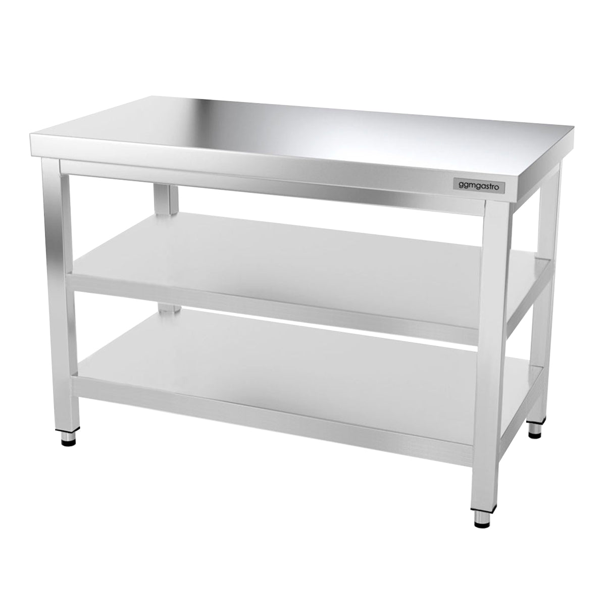 PREMIUM stainless steel work table - 1.2 m - with main shelf and intermediate shelf