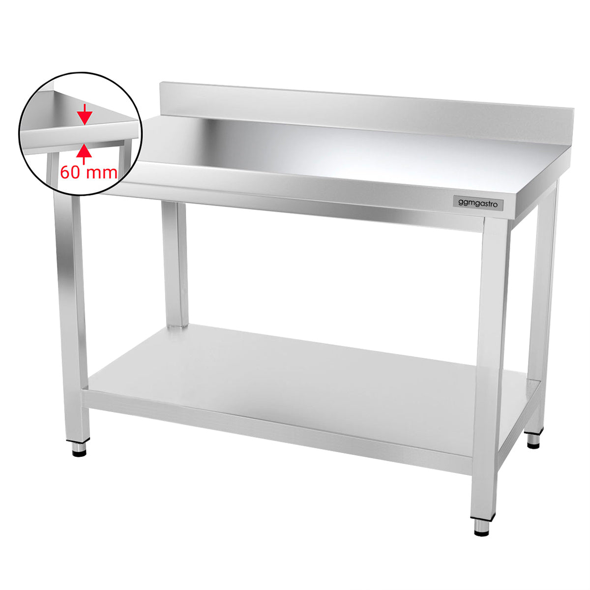 PREMIUM stainless steel work table - 1.2 m - with base and stand