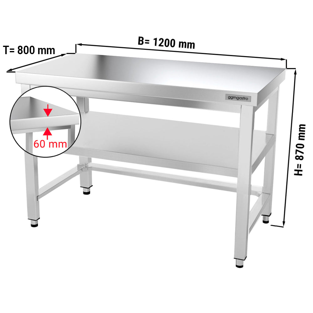 PREMIUM stainless steel work table 1.2 m - with floor and base