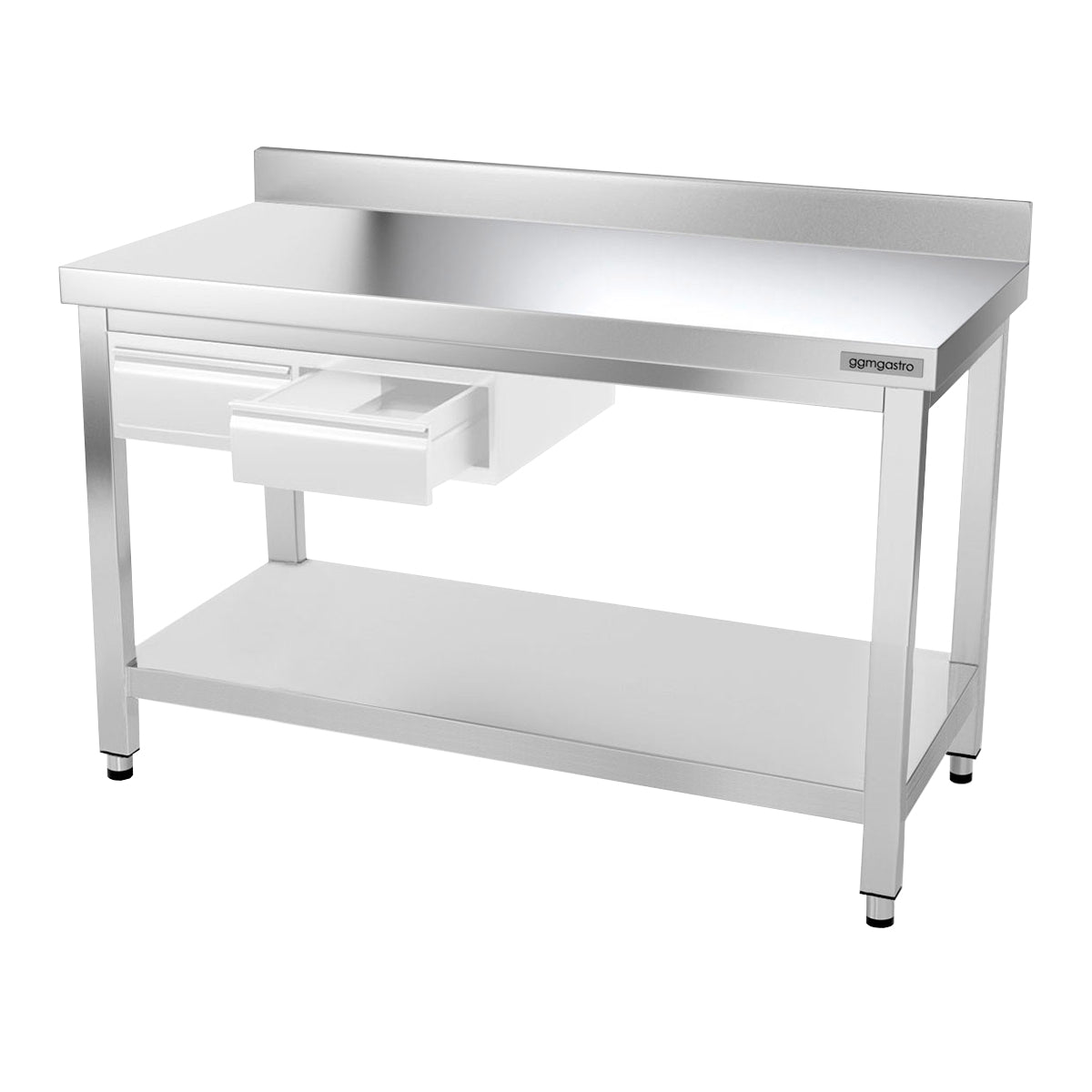 PREMIUM work table made of stainless steel 1.4 m - with lower shelf and board