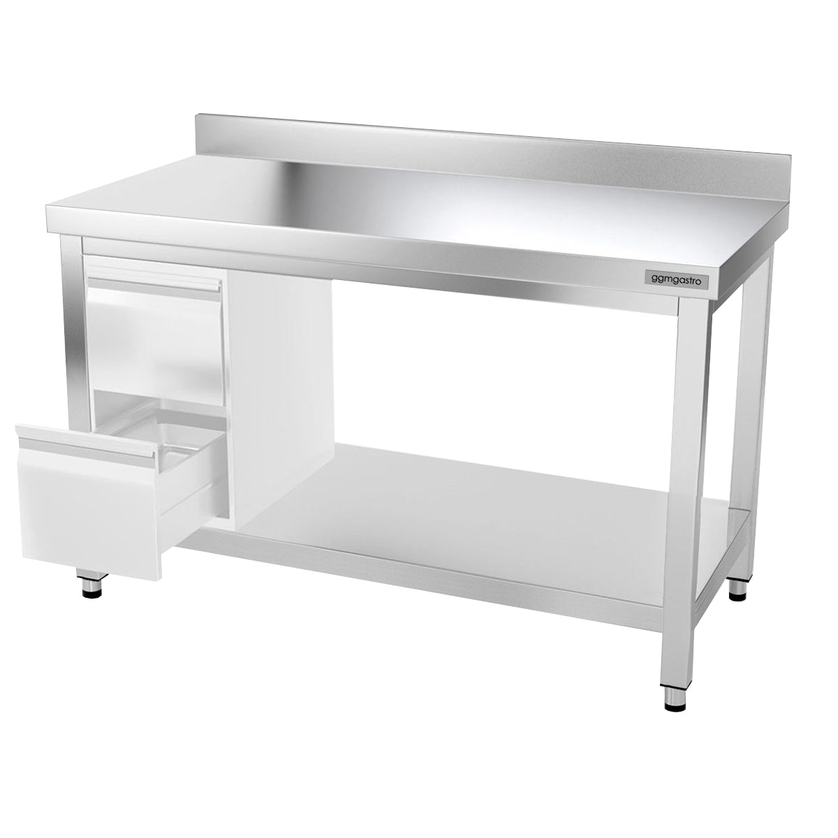 PREMIUM work table made of stainless steel 1.4 m - with lower shelf and board