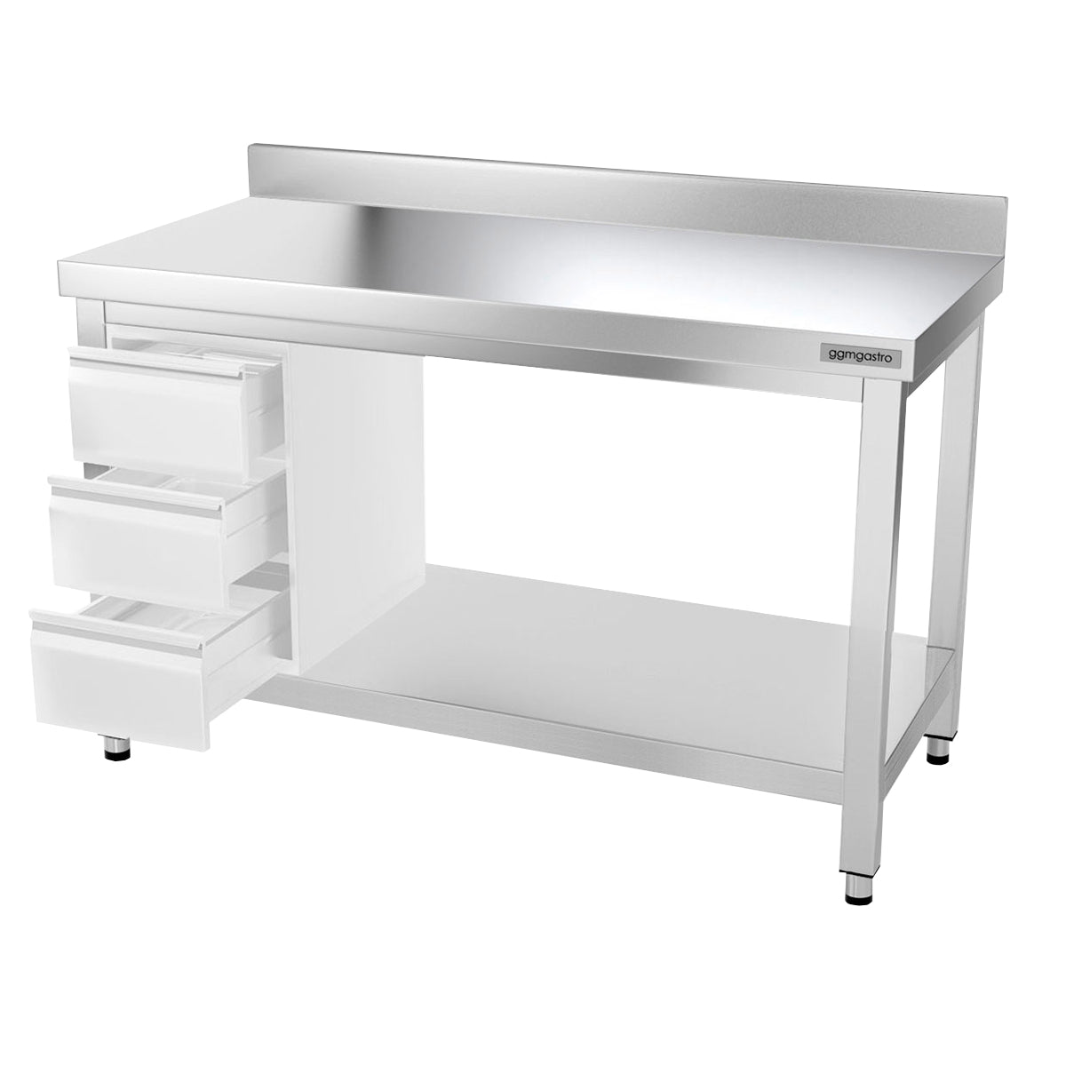 PREMIUM work table made of stainless steel 1.4 m - with lower shelf and board