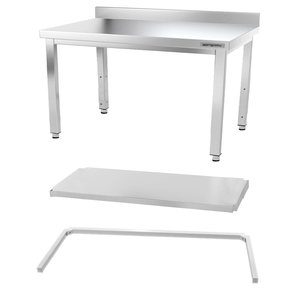 PREMIUM stainless steel work table - 1.4 m - with floor, base and support