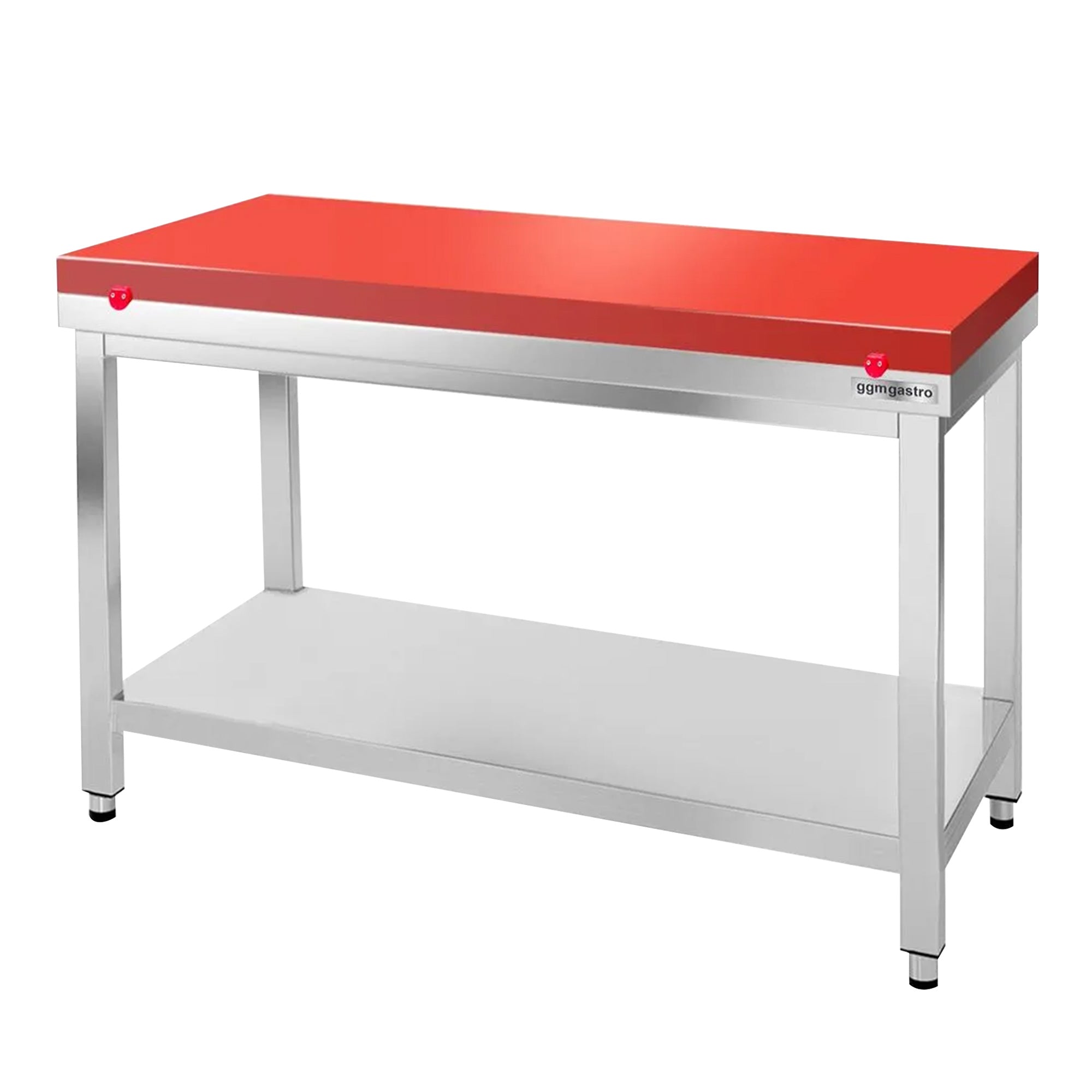 PREMIUM stainless steel work table - 1.4 m - with base - incl. cutting board in red