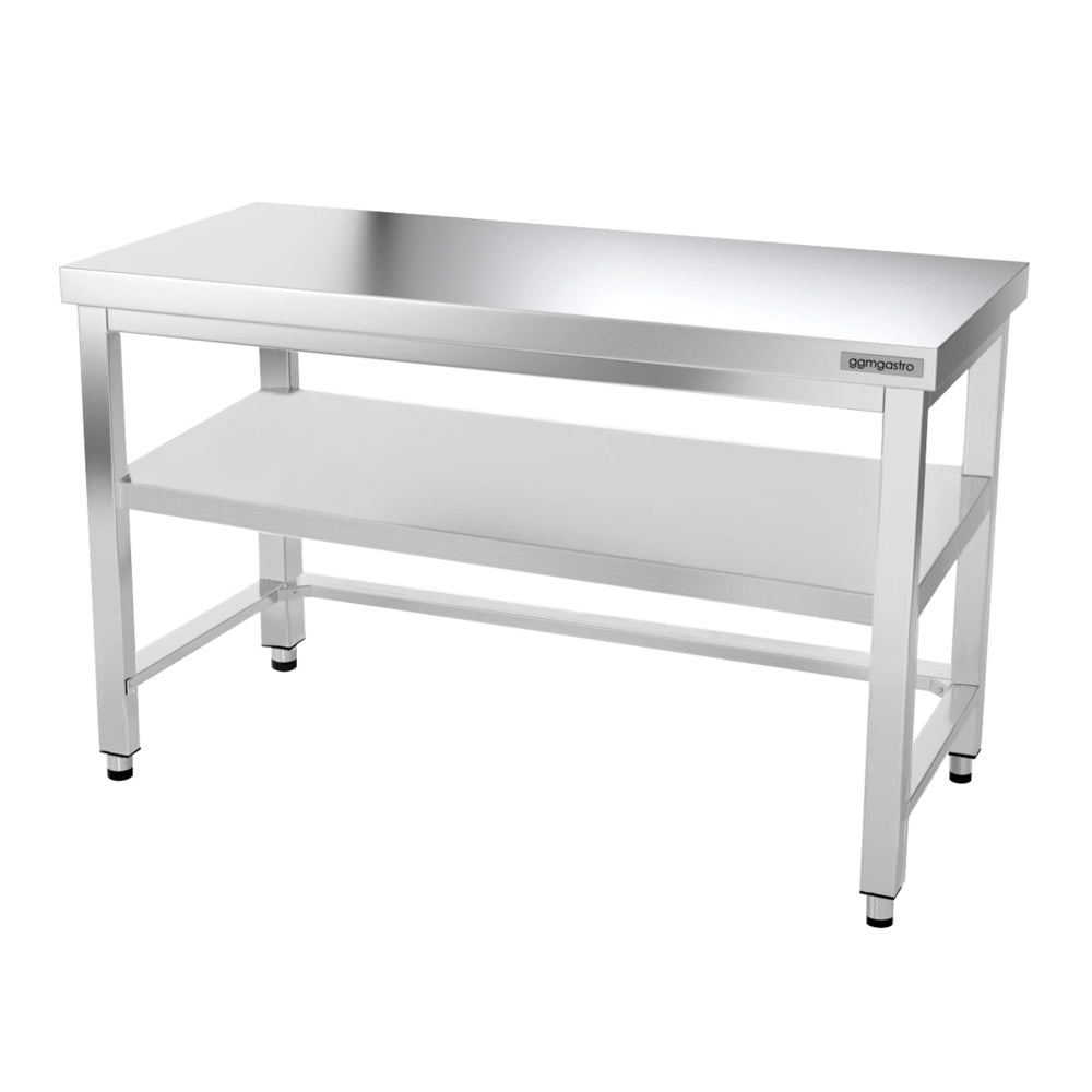 PREMIUM stainless steel work table - 1.4 m - with floor and base