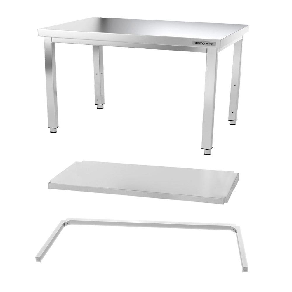 PREMIUM stainless steel work table - 1.4 m - with floor and base