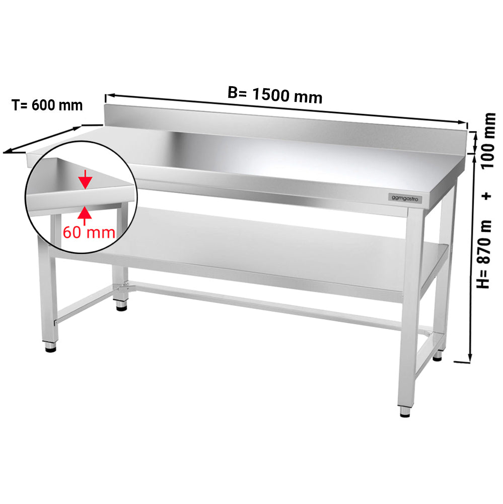 Work table PREMIUM 1.5 m. with frame, lower shelf and board