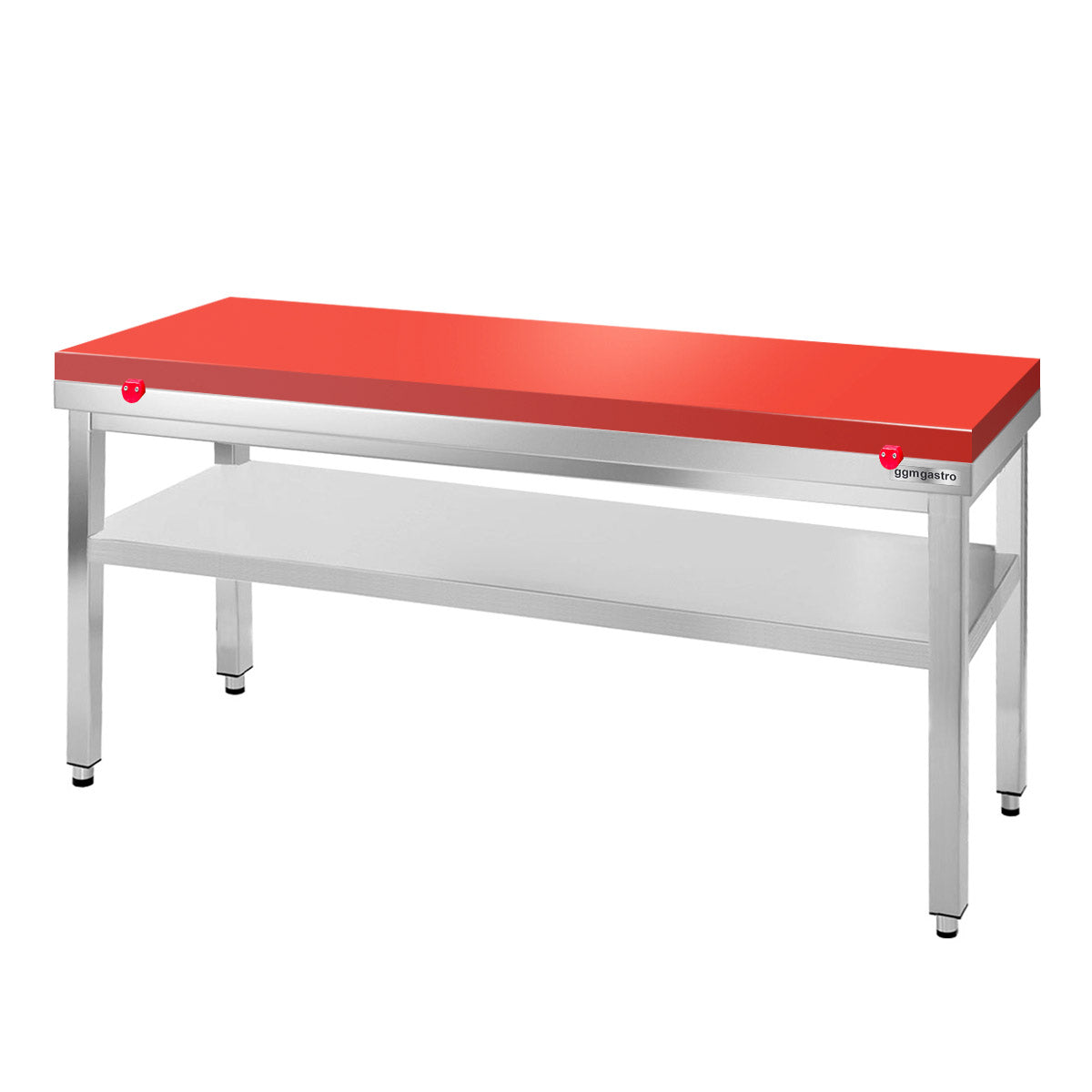 PREMIUM stainless steel work table - 1.5 m - with base - incl. cutting board in red