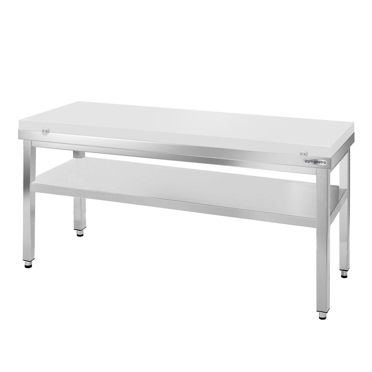 PREMIUM stainless steel work table - 1.6 m - with base board - including cutting board in white