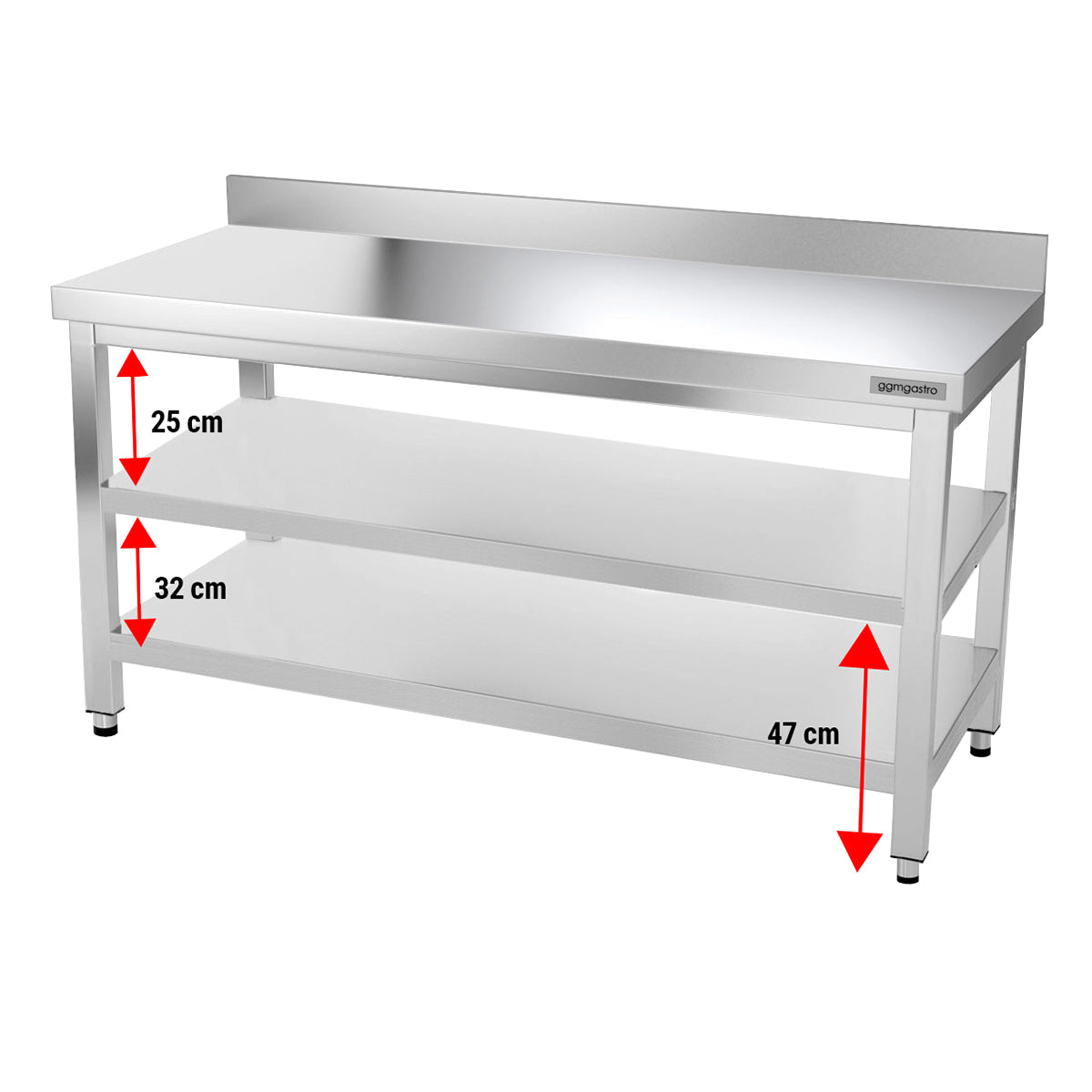 PREMIUM work table made of stainless steel 1.5 m - with lower shelf and board