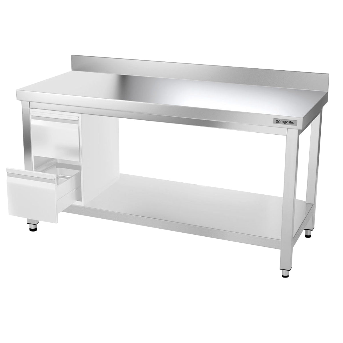 PREMIUM work table made of stainless steel 1.5 m - with lower shelf and board