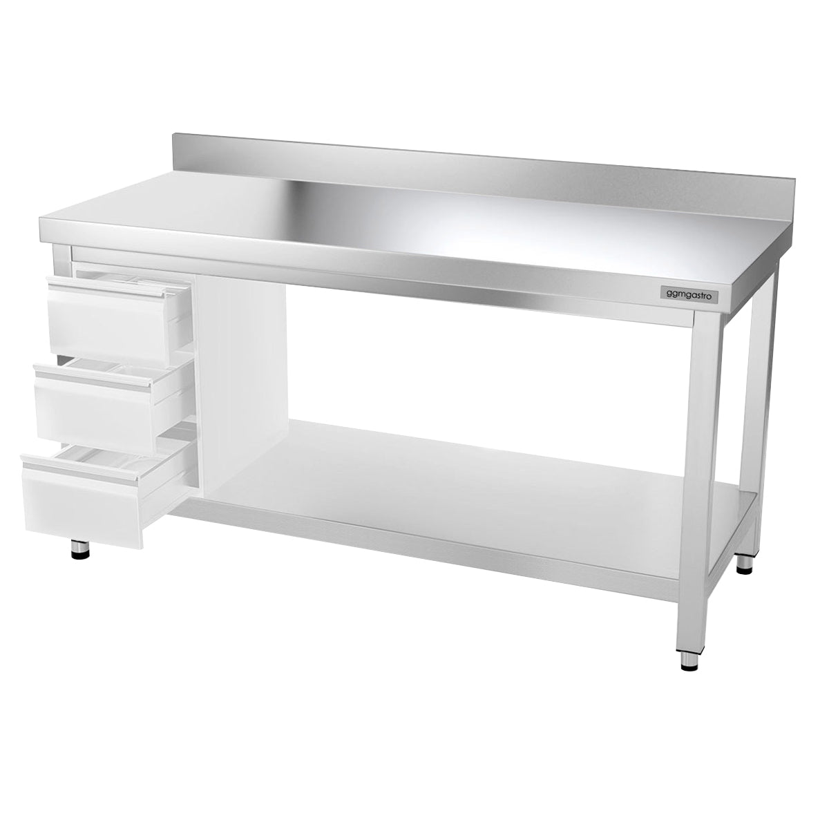 PREMIUM work table made of stainless steel 1.5 m - with lower shelf and board