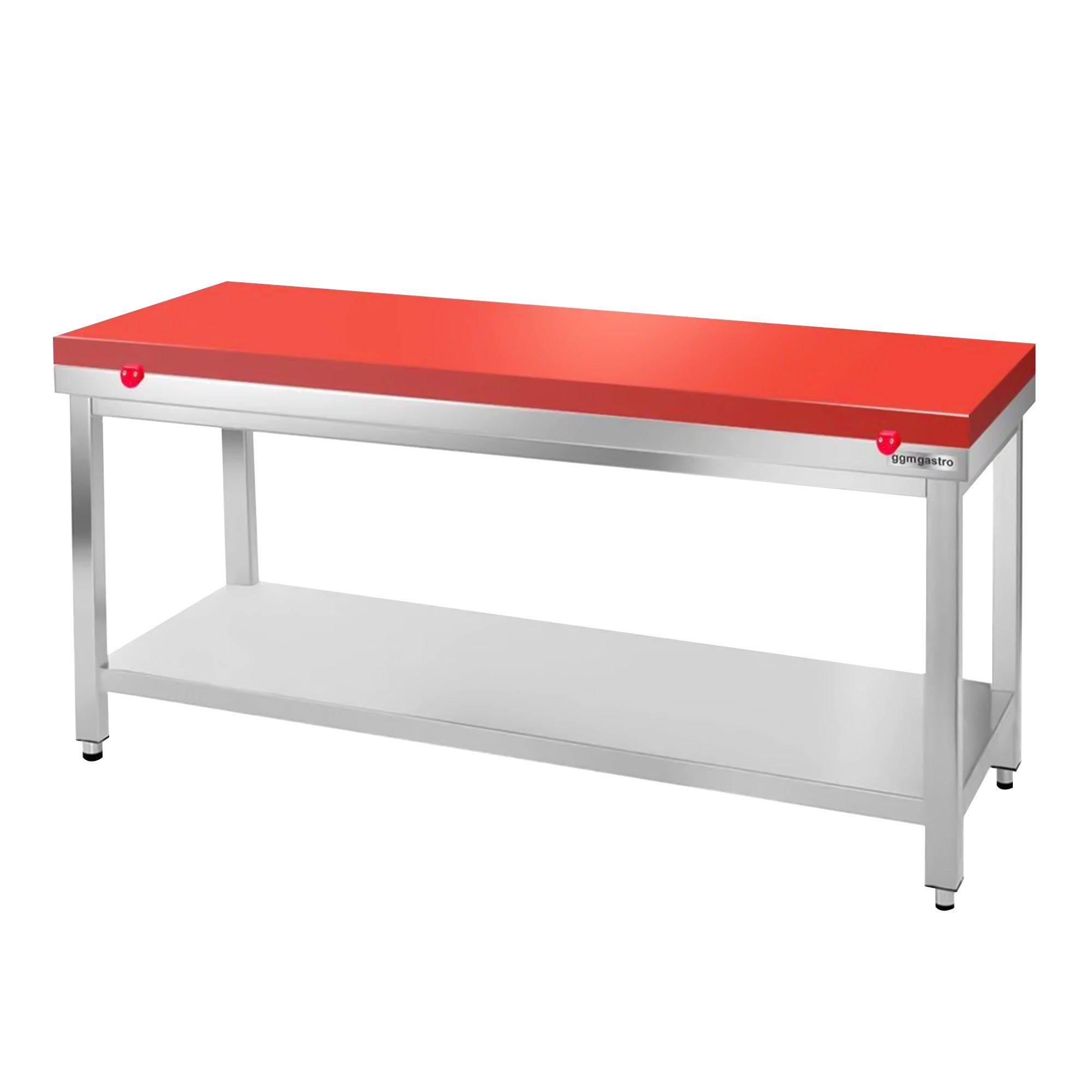 PREMIUM stainless steel work table - 1.5 m - with base - incl. cutting board in red