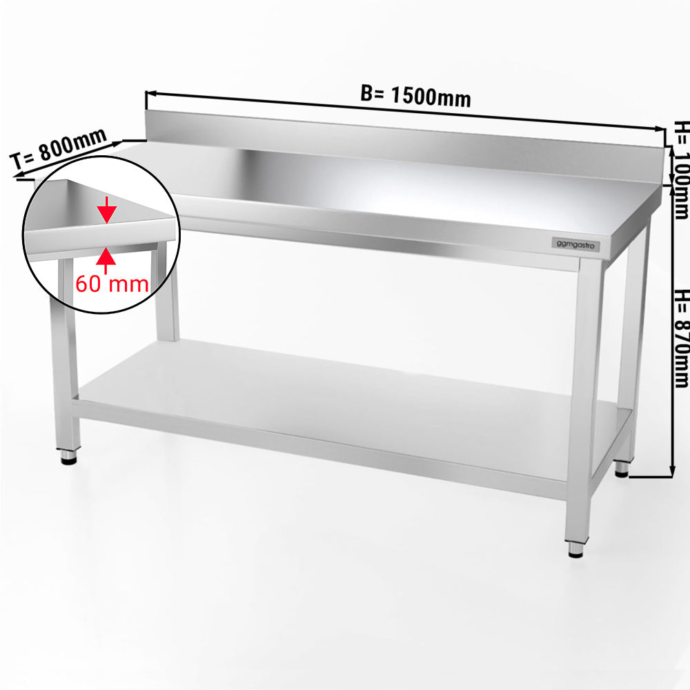 PREMIUM stainless steel work table - 1.5 m - with base and stand