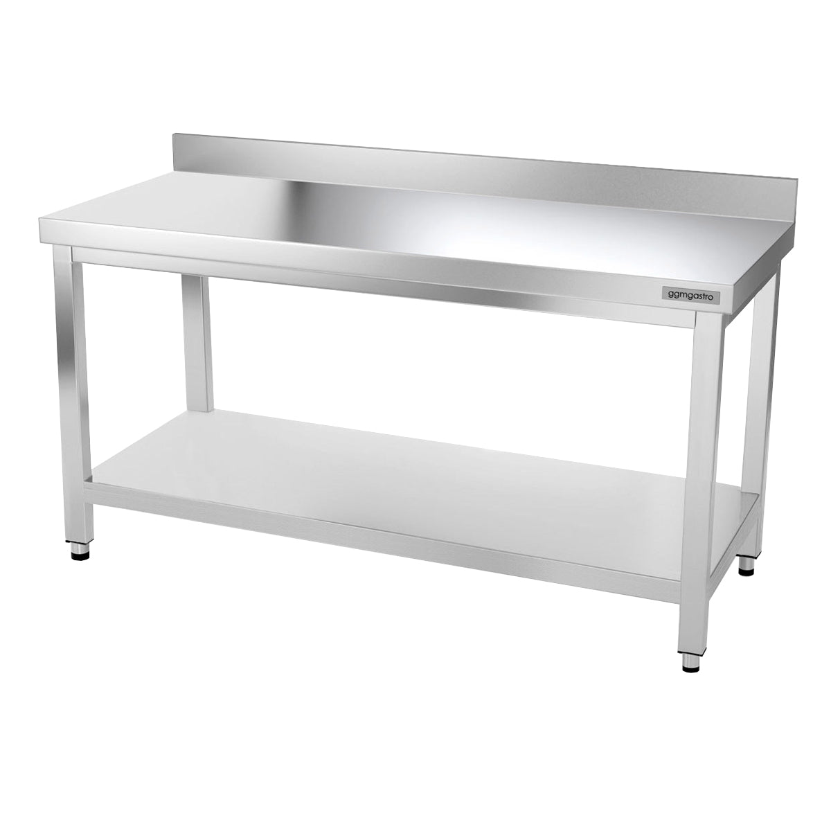 PREMIUM work table made of stainless steel 1.6 m - with lower shelf and board