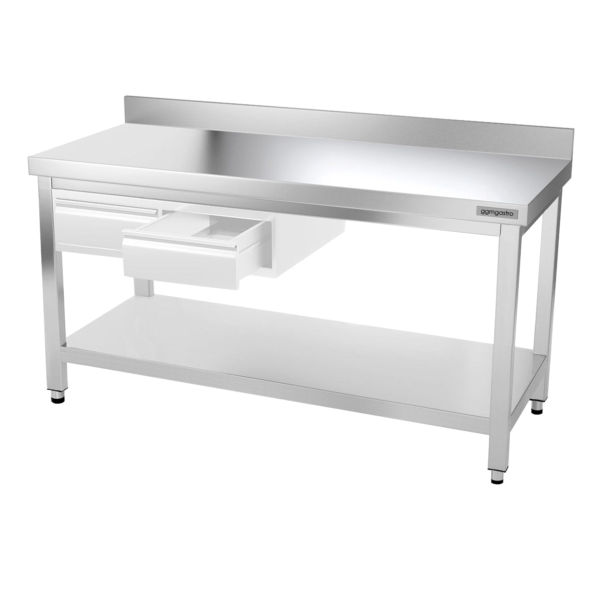 PREMIUM work table made of stainless steel 1.6 m - with lower shelf and board