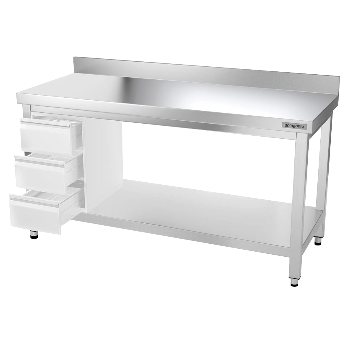 PREMIUM work table made of stainless steel 1.6 m - with lower shelf and board