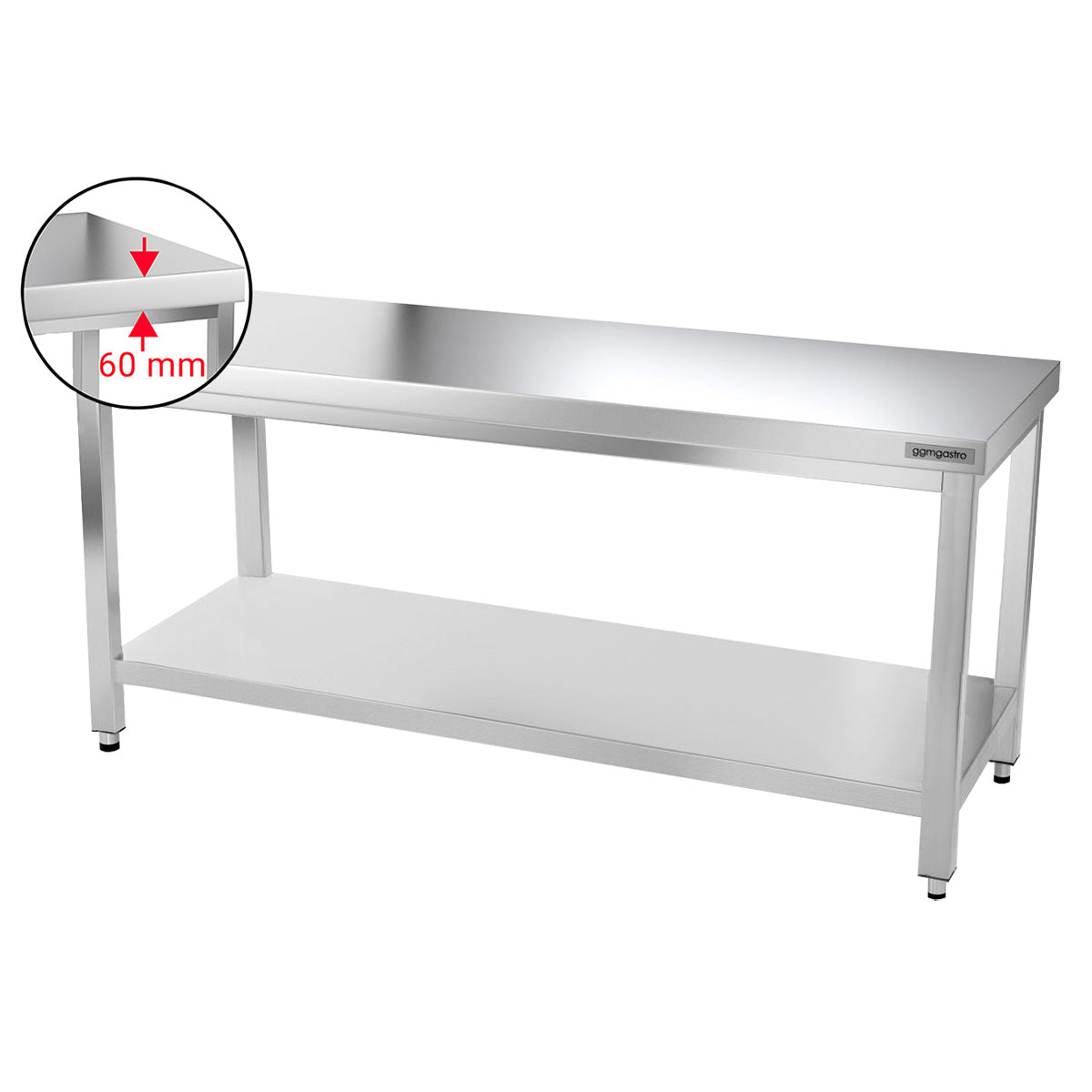 PREMIUM stainless steel work table - 1.6 m - with main shelf