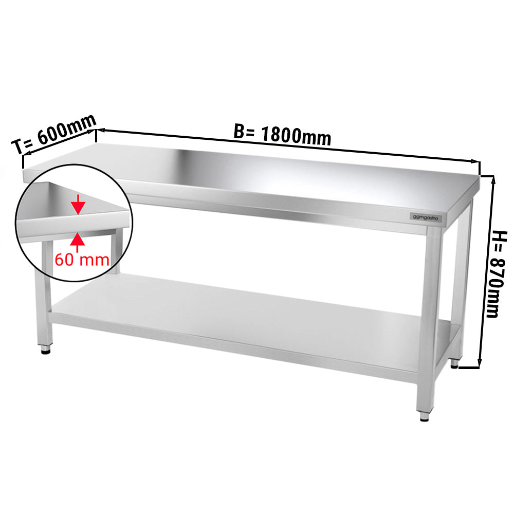 PREMIUM stainless steel work table 1.8 m - with lower shelf