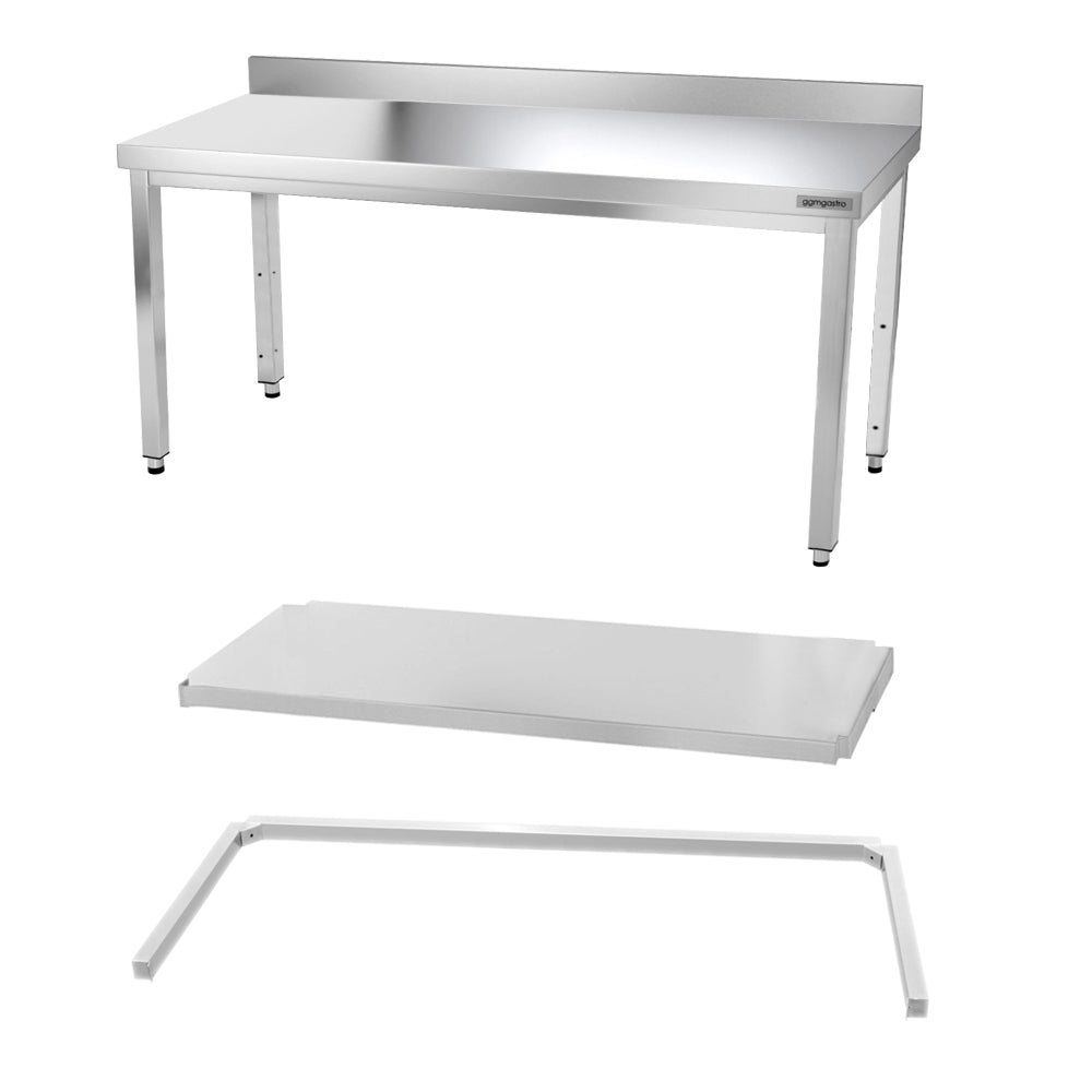 PREMIUM stainless steel work table - 1.8 m - with floor, base and support