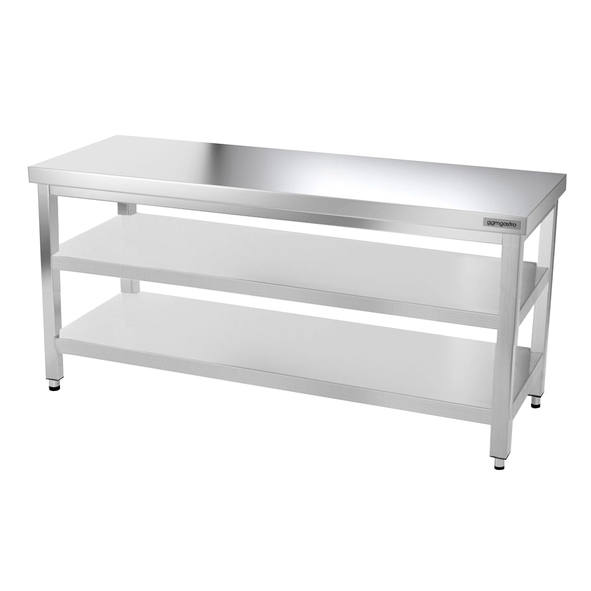 PREMIUM stainless steel work table - 1.8 m - with main shelf and intermediate shelf