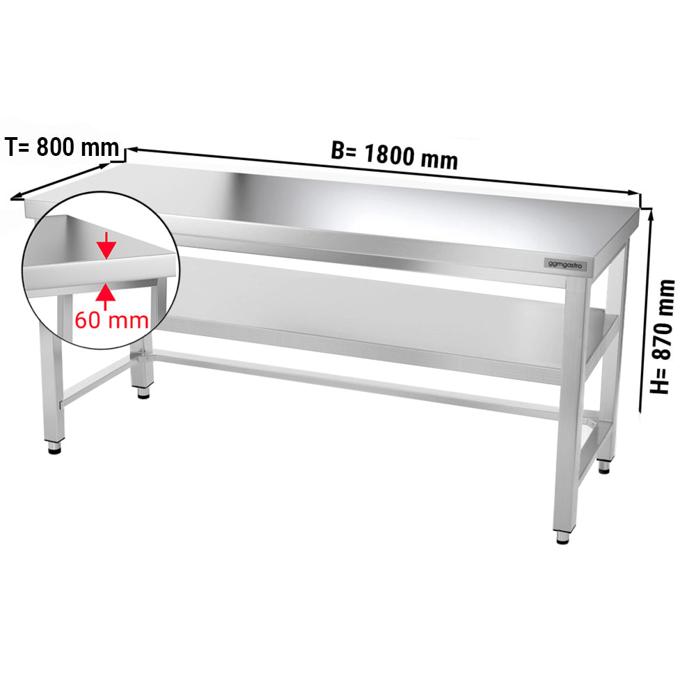 PREMIUM stainless steel work table - 1.8 m - with floor and base