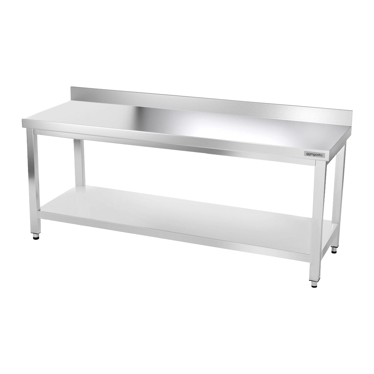 Work table PREMIUM made of stainless steel - 2.0 m. - with lower shelf and board