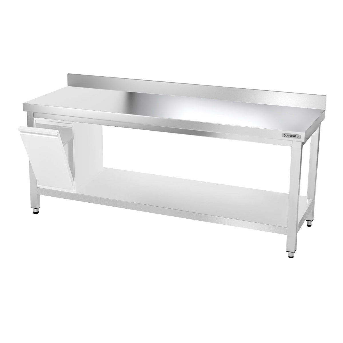 Work table PREMIUM made of stainless steel - 2.0 m. - with lower shelf and board