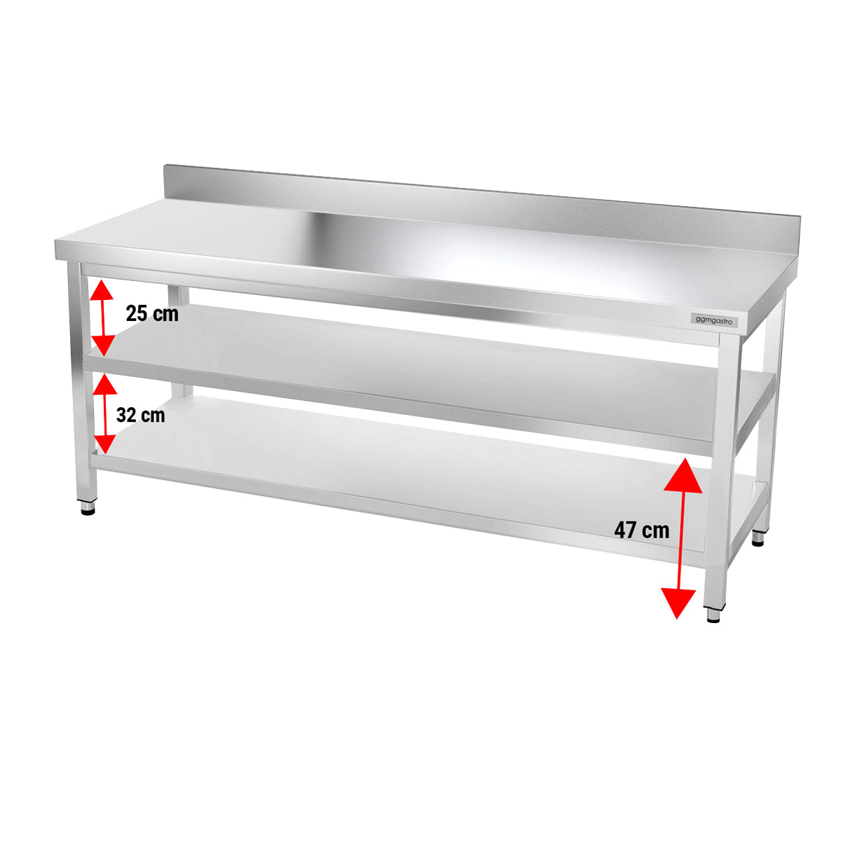 Work table PREMIUM made of stainless steel - 2.0 m. - with lower shelf and board