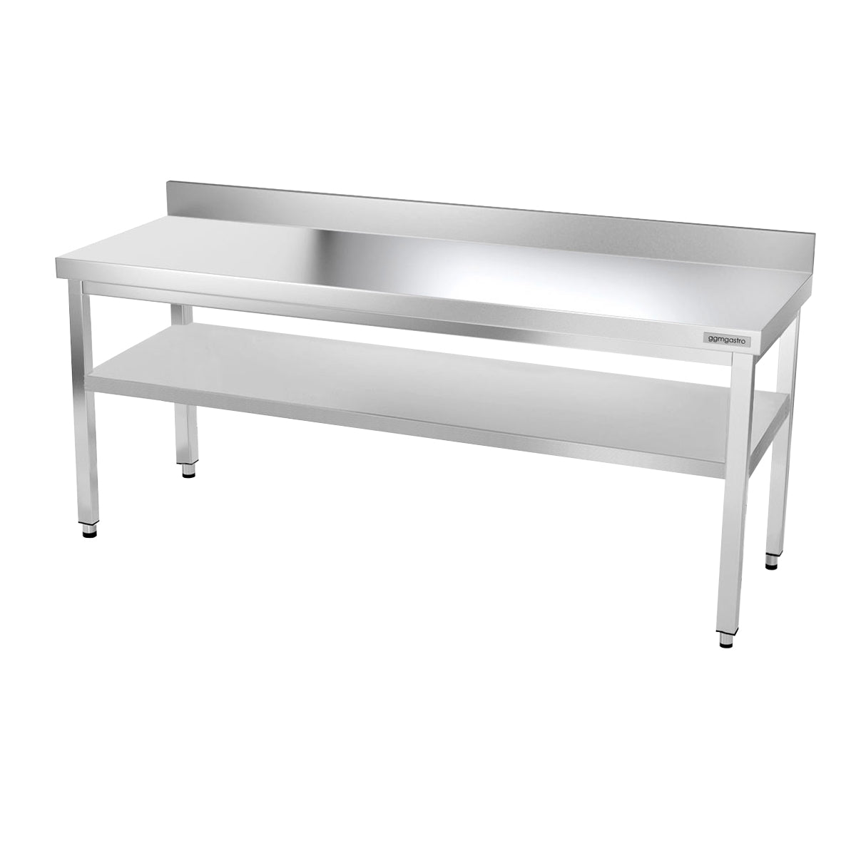 Work table PREMIUM made of stainless steel - 2.0 m. - with lower shelf and board