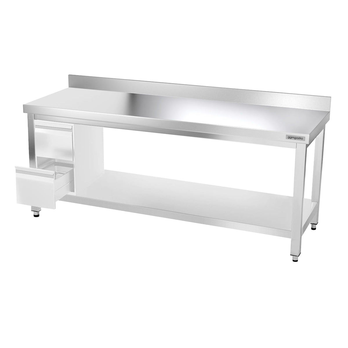 Work table PREMIUM made of stainless steel - 2.0 m. - with lower shelf and board