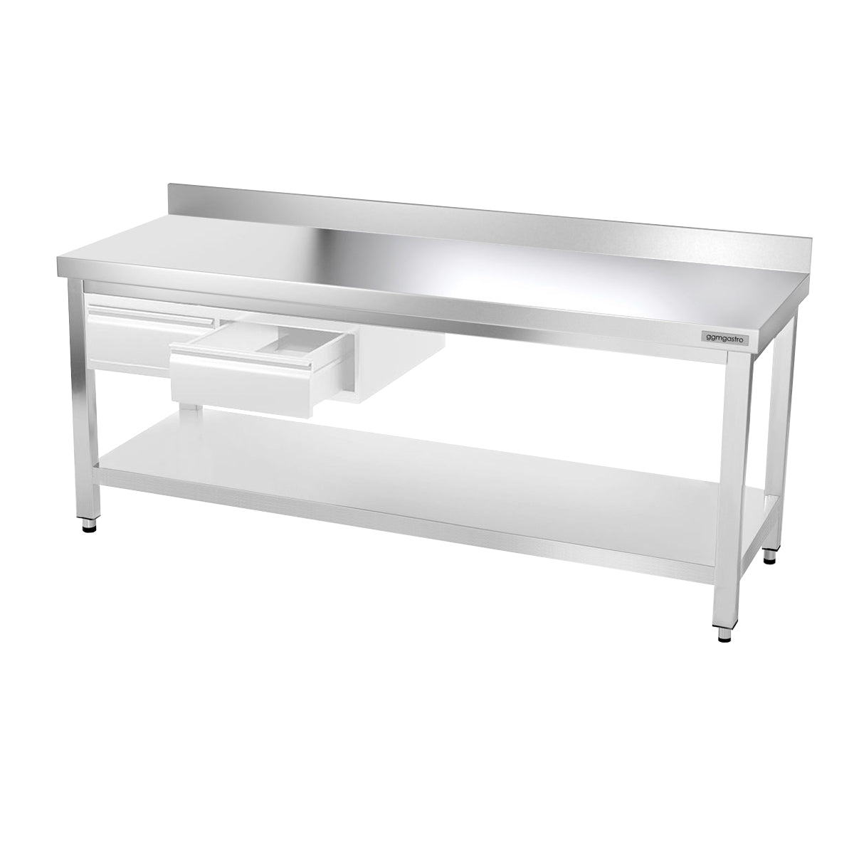 Work table PREMIUM made of stainless steel - 2.0 m. - with lower shelf and board