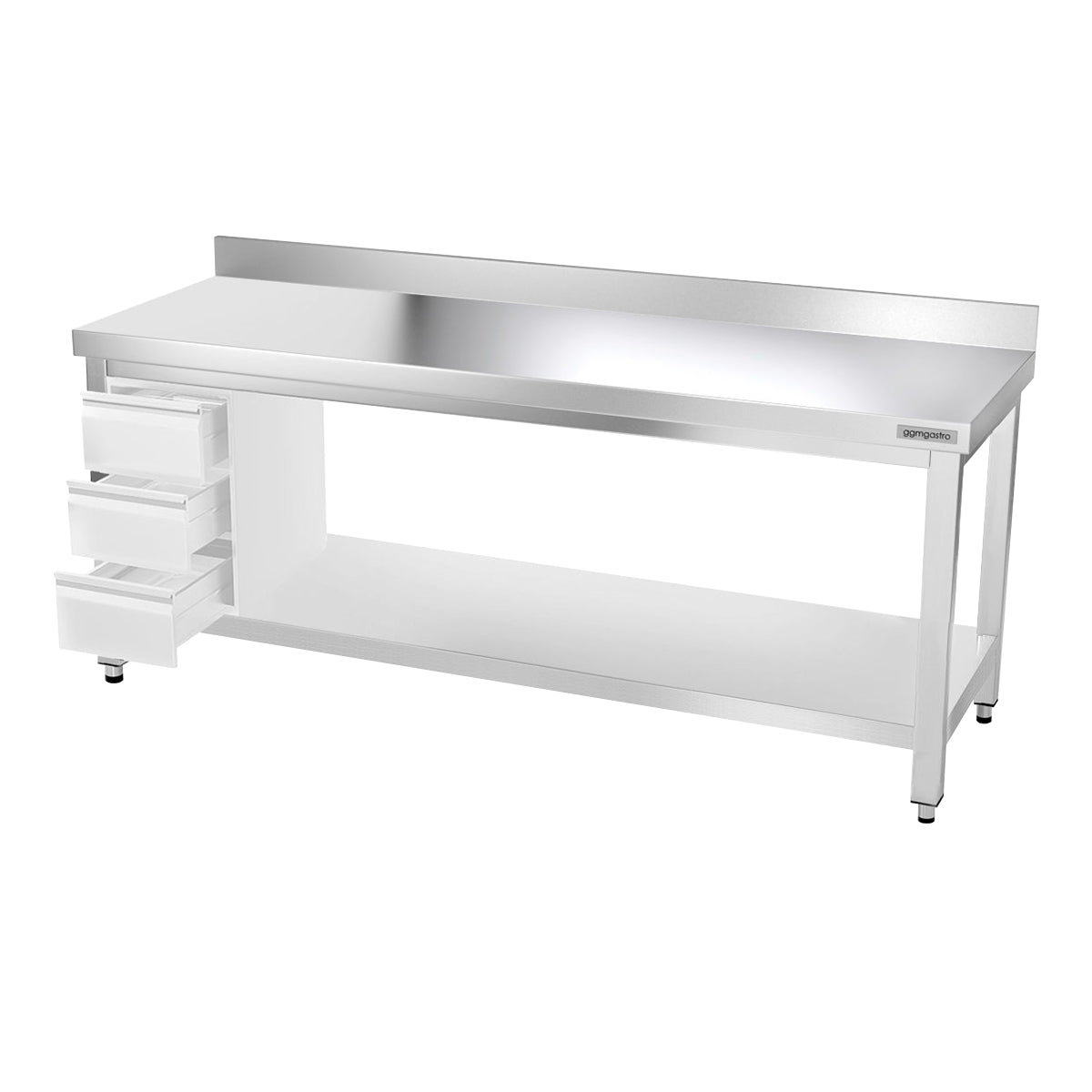 Work table PREMIUM made of stainless steel - 2.0 m. - with lower shelf and board