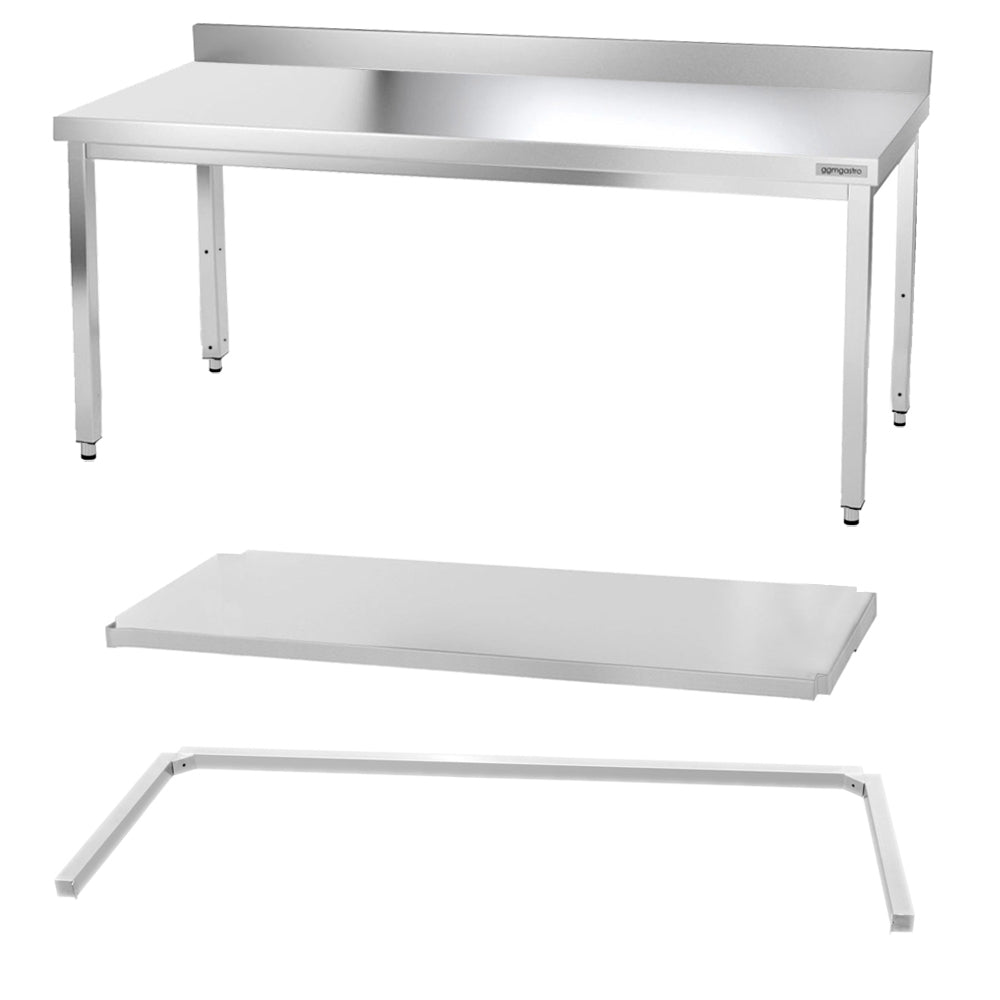 Work table PREMIUM made of stainless steel - 2.0 m. - with floor, base and support