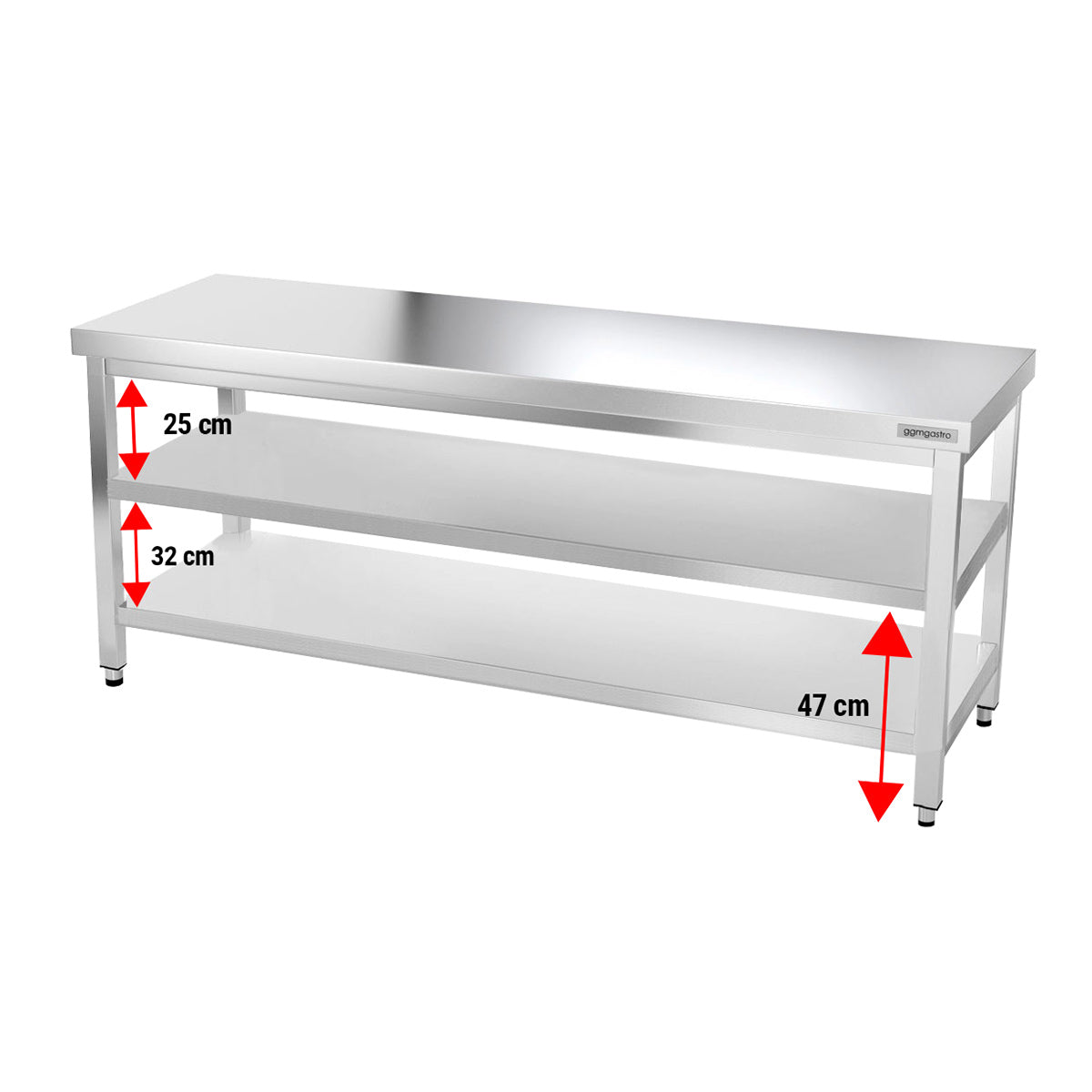 Work table PREMIUM made of stainless steel - 2.0 m. - with lower shelf