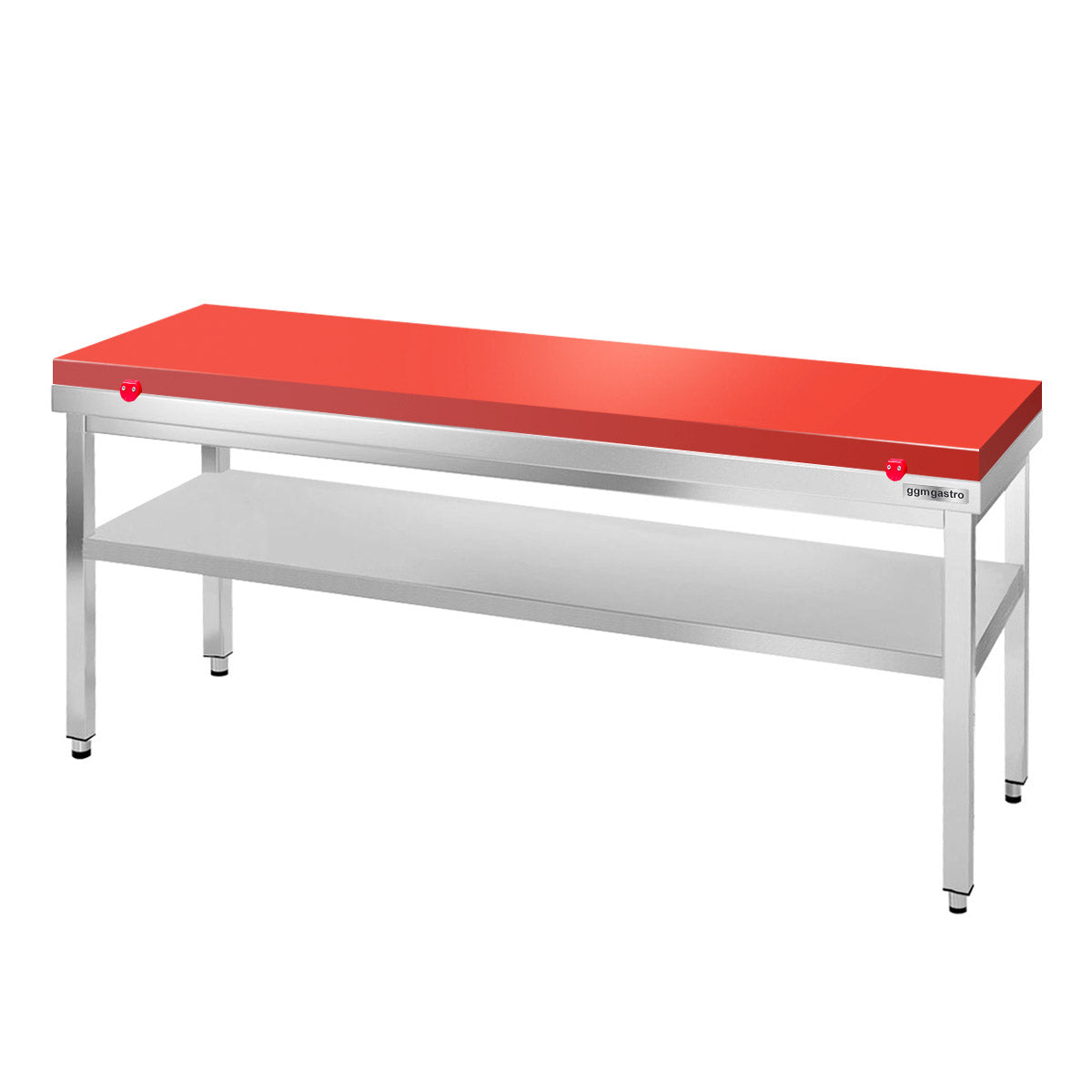 PREMIUM stainless steel work table - 2.0 m - with base - incl. cutting board in red