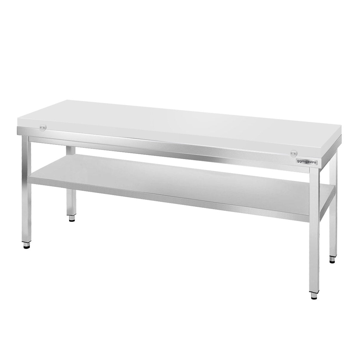 PREMIUM stainless steel work table - 2.0 m - with base board - incl. cutting board in white