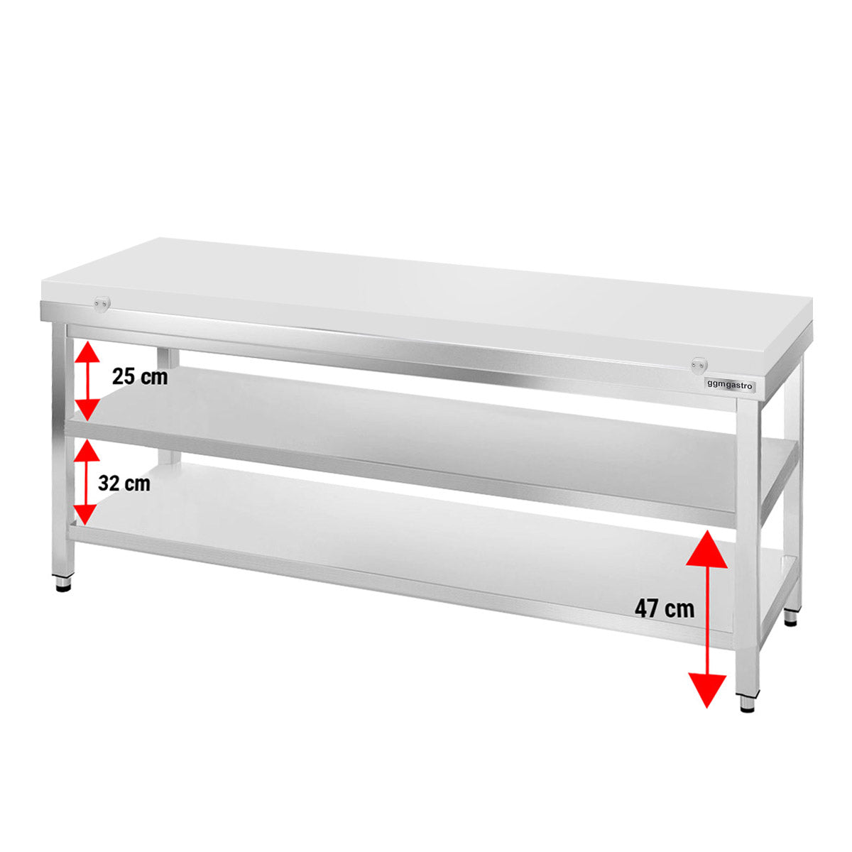 PREMIUM stainless steel work table - 2.0 m - with base board - incl. cutting board in white