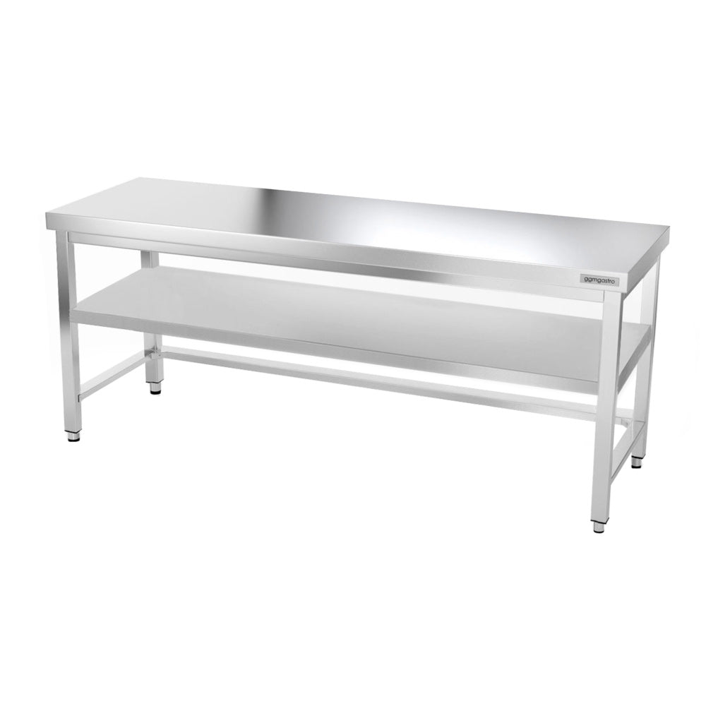 Work table PREMIUM made of stainless steel - 2.0 m. - with floor and base