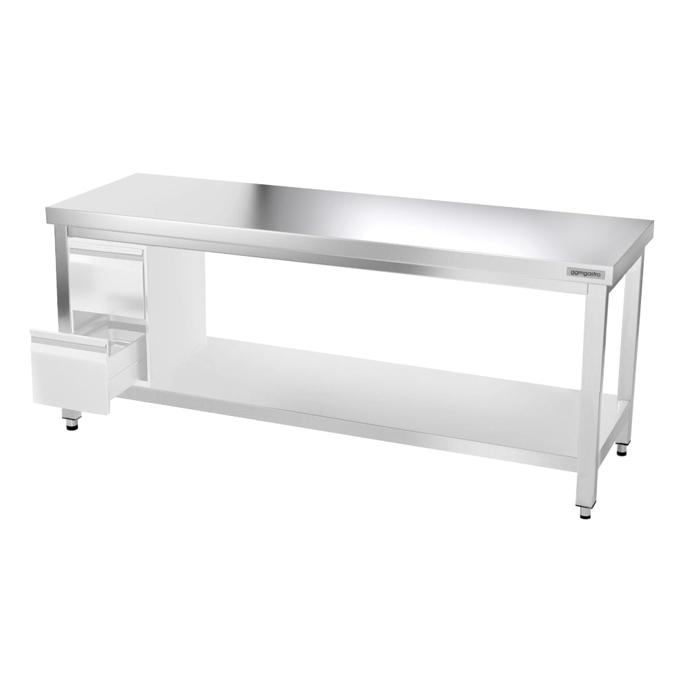 Work table PREMIUM made of stainless steel - 2.0 m. - with floor and base