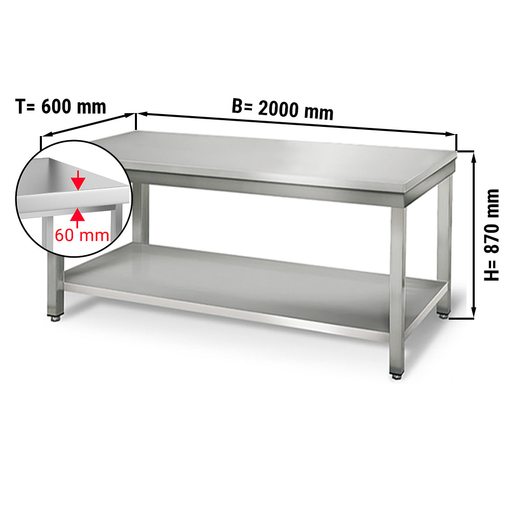 Stainless steel ECO work table - 2.0 m - with lower shelf