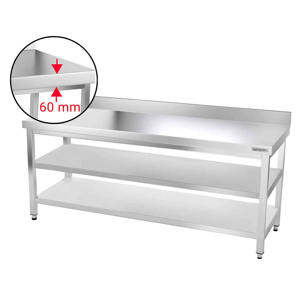 PREMIUM stainless steel work table - 2.0 m. - with main shelf, intermediate shelf and stand