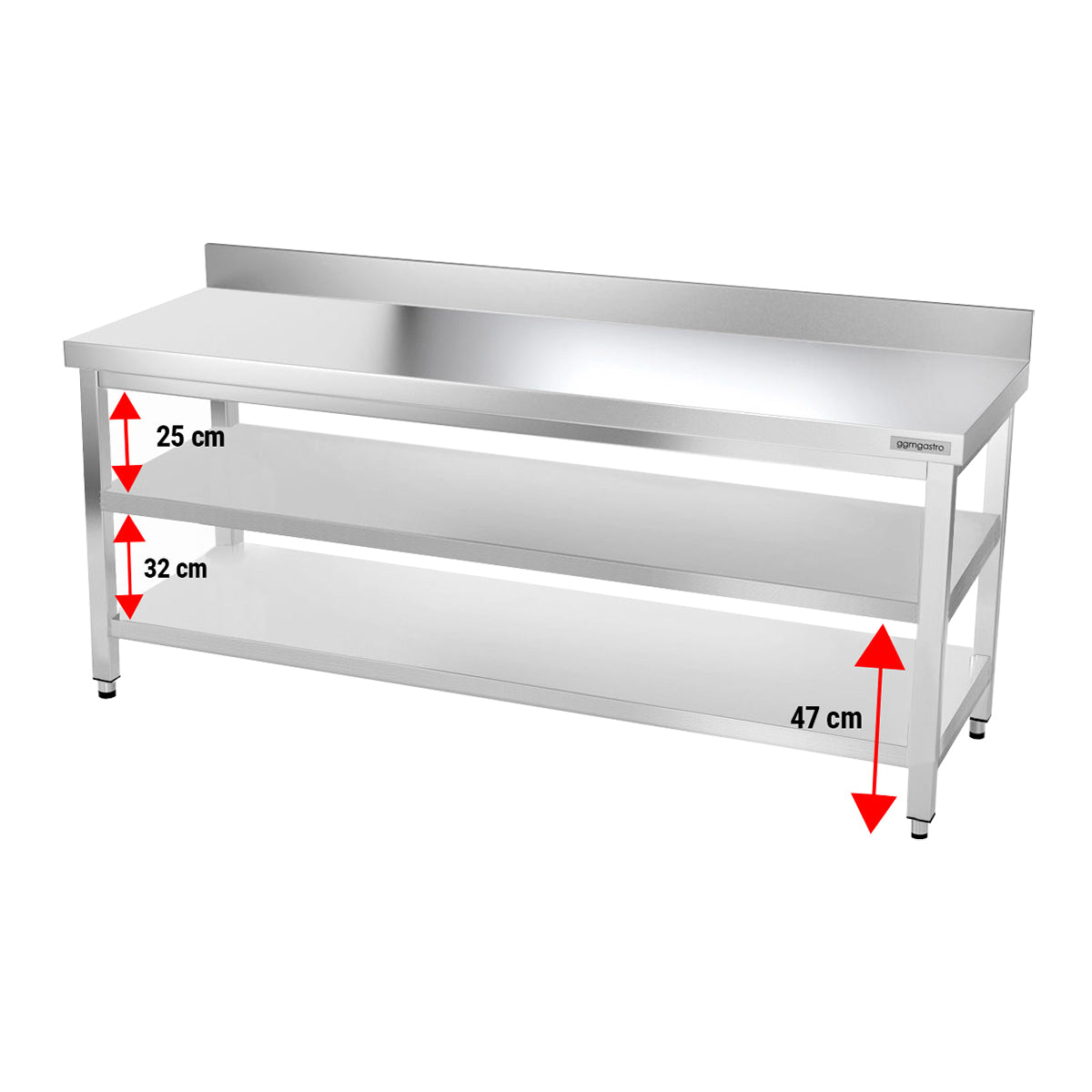 PREMIUM stainless steel work table - 2.0 m. - with main shelf, intermediate shelf and stand