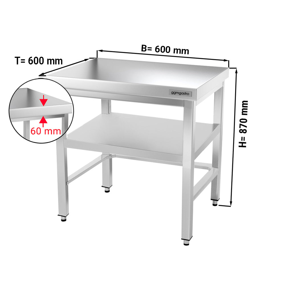 PREMIUM stainless steel work table - 0.6 m - with frame and lower shelf