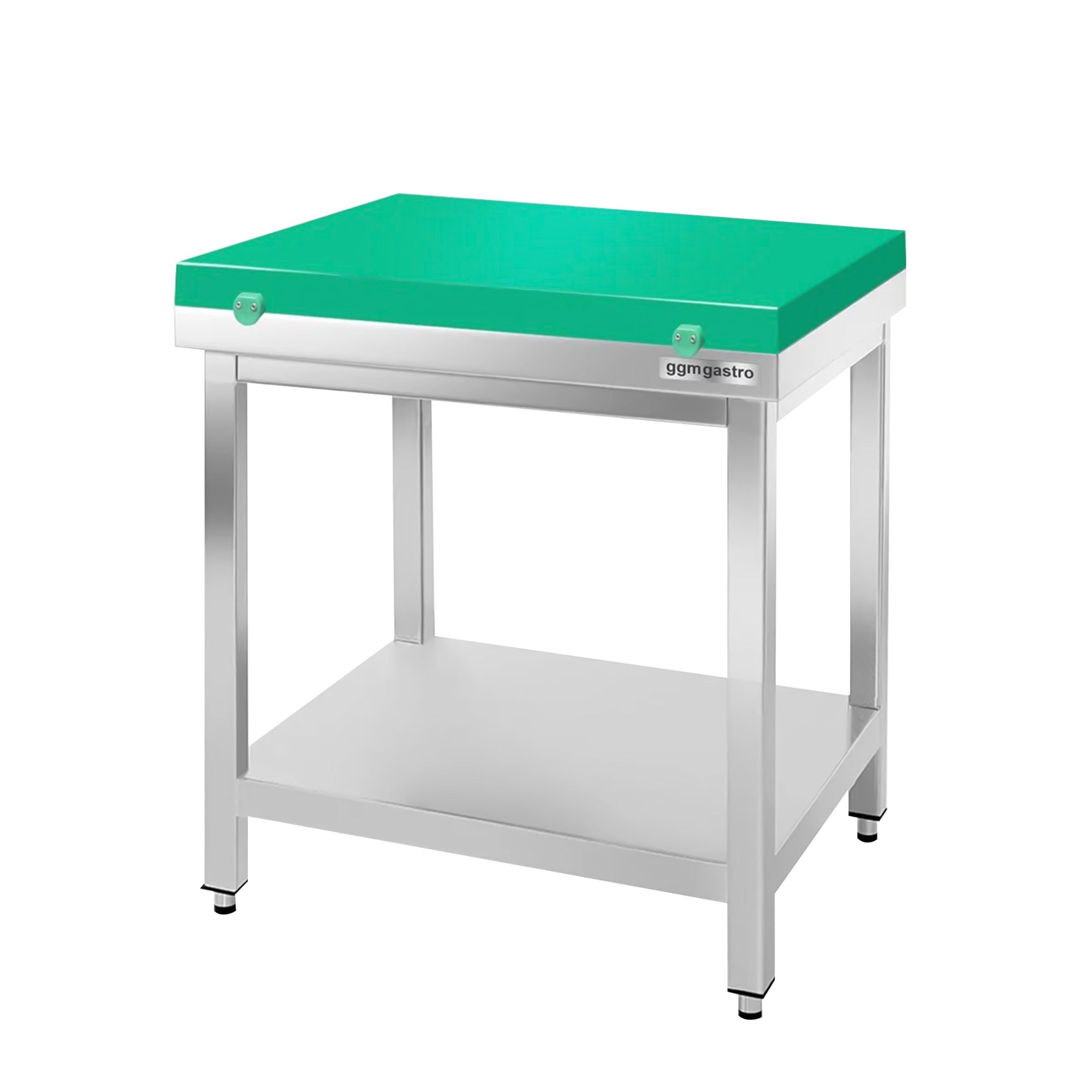 PREMIUM stainless steel work table - 0.6 m - with base - including cutting board in green