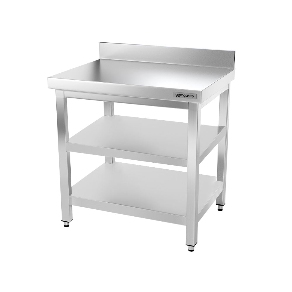 PREMIUM stainless steel work table - 0.7 m - with main shelf, intermediate shelf and stand